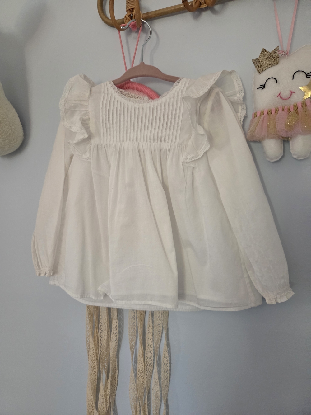 Ralph Lauren White Smocked Ruffle Long-Sleeve Blouse